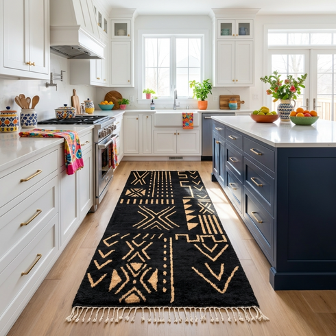 Authentic Moroccan Rug – High Pile Natural Wool Area Rug with Modern Abstract Tribal Geometric Pattern