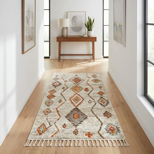 Handmade Boujaad Rug - Plush Natural Wool - Tribal Boho Living Room Decor