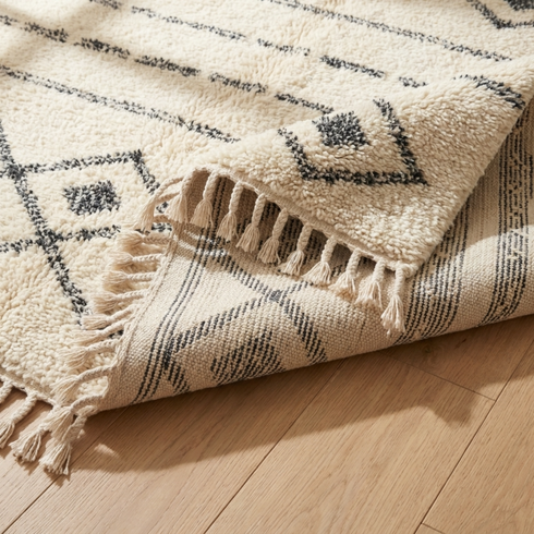 Moroccan Berber Rug – Ivory Flatweave Diamond Wool Area Rug