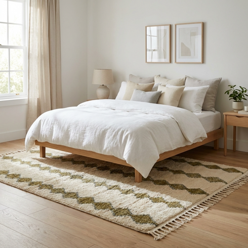 Authentic Handmade Azilal Rug – High Pile Natural Wool Moroccan Area Rug for Boho Living Room Decor