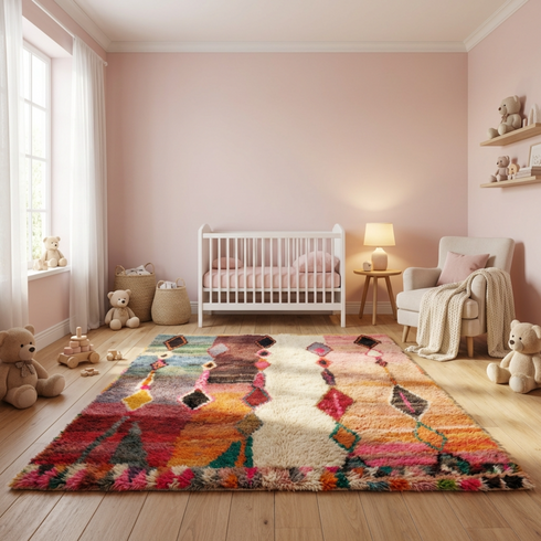 Handmade Boujaad Rug - Vibrant Bohemian Living Room Decor