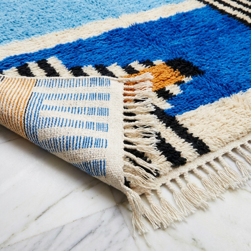 Authentic Moroccan Rug – High Pile Shaggy Wool Area Rug with Vibrant Abstract Design for Modern Interiors
