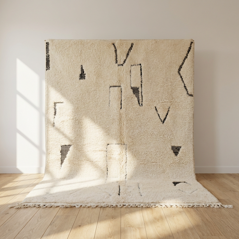 Authentic Beni Ourain Rug - High Pile Natural Wool - Minimalist Boho Living Room Decor