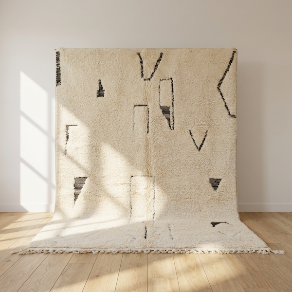 Beni Ourain Rug – Ivory Shaggy Tribal Wool Area Rug