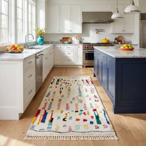Handmade Azilal Rug - High Pile Natural Wool - Colorful Abstract Boho Decor