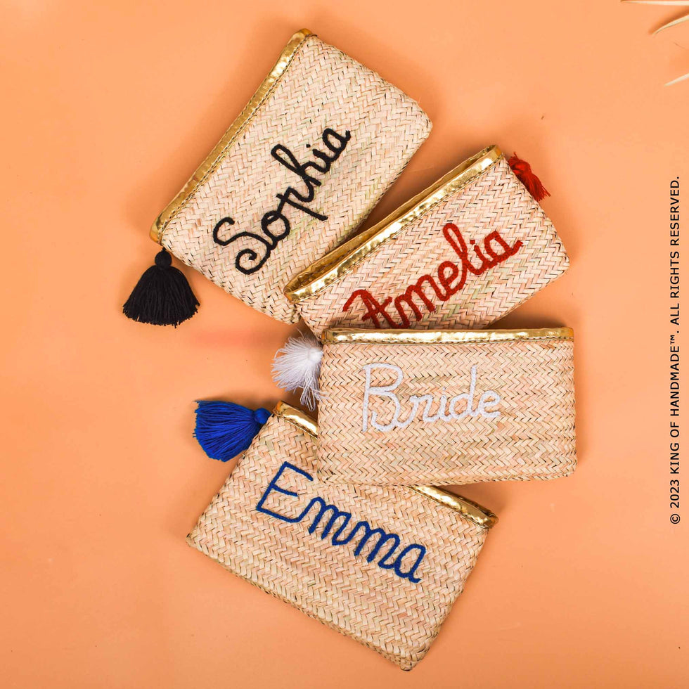 Personalized Straw Clutch – Embroidered Bridesmaid Bag