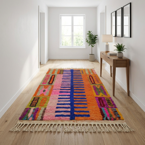Vibrant Colorful Boujaad Rug - Bohemian Geometric Living Room Decor