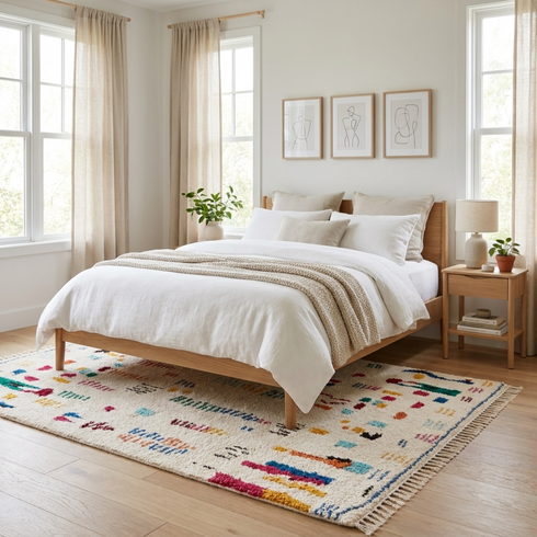 Handmade Azilal Rug - High Pile Natural Wool - Colorful Abstract Boho Decor