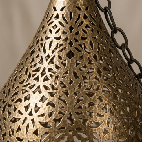 Authentic Handmade Moroccan Lamp – Oxidized Brass Teardrop Pendant Light with Intricate Filigree Shadows