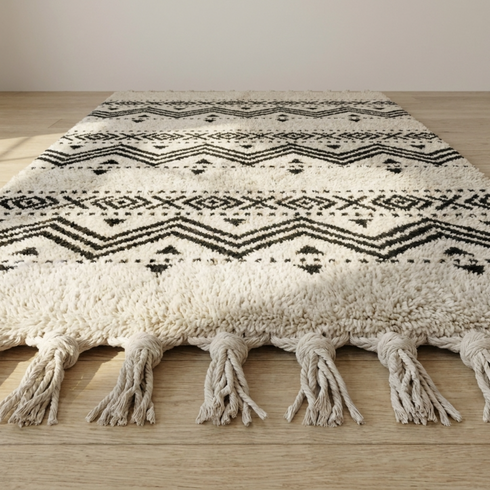 Moroccan Kilim Rug – Black & Ivory Flatweave Diamond Wool Area Rug