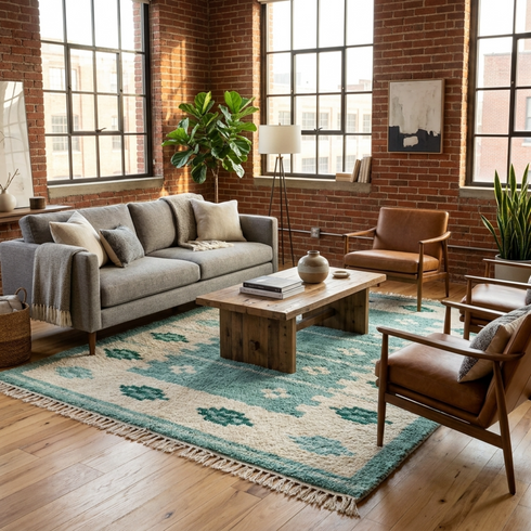 Handmade Moroccan Kilim Rug – Geometric Flatweave Wool Rug for Boho Interiors