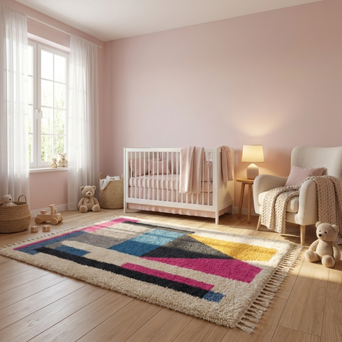 Moroccan Berber Rug – Multicolor Plush Geometric Wool Rug
