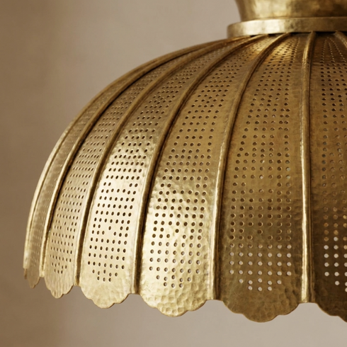 Authentic Handmade Moroccan Lamp – Gold Brass Dining Room Chandelier with Intricate Perforated Shadow Casting Design