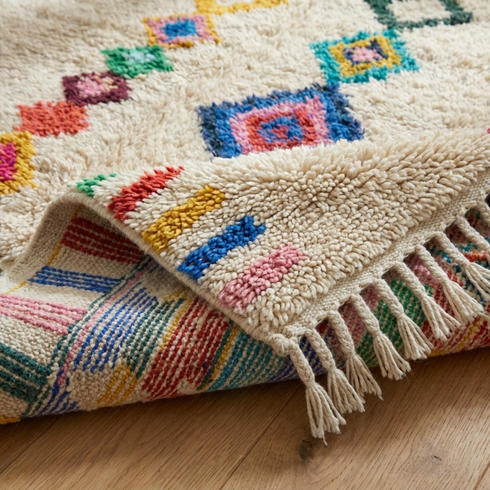 Azilal Rug – Multicolor Shaggy Diamond Wool Area Rug