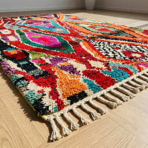 Handmade Colorful Beni Ourain Rug - High Pile Natural Wool