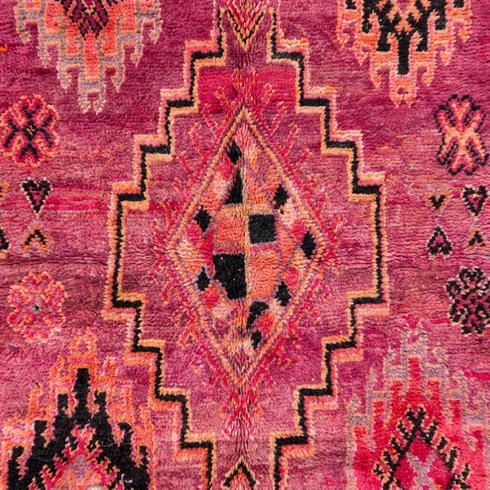 Authentic Handmade Boujaad Rug – Vibrant Pink Wool Moroccan Rug with Tribal Boho Design