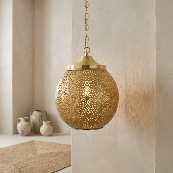Moroccan Pendant Light – Globe Star Brass Lamp