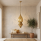 Authentic Handmade Moroccan Lamp – Gold Brass Teardrop Pendant Lantern with Intricate Filigree Design for Entryway Decor