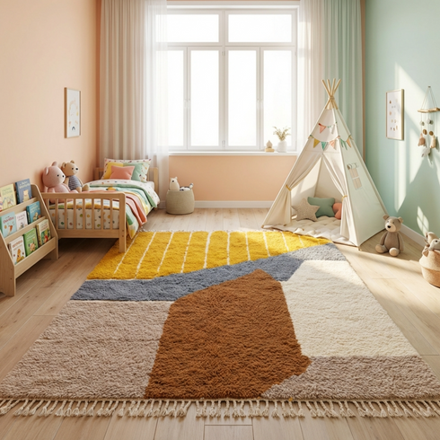 Handmade Beni Ourain Rug - Modern Abstract Colorful Living Room Decor