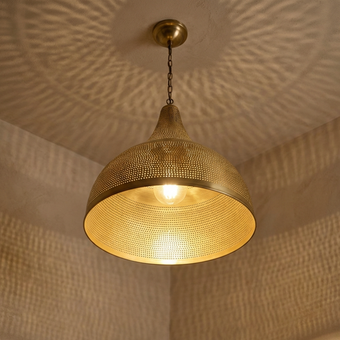Solid Brass Perforated Finish - Boho Kitchen Island Lighting