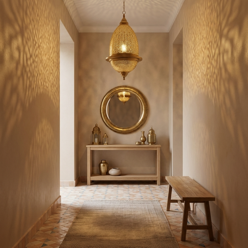 Handmade Moroccan Pendant Light – Brass Teardrop Floral