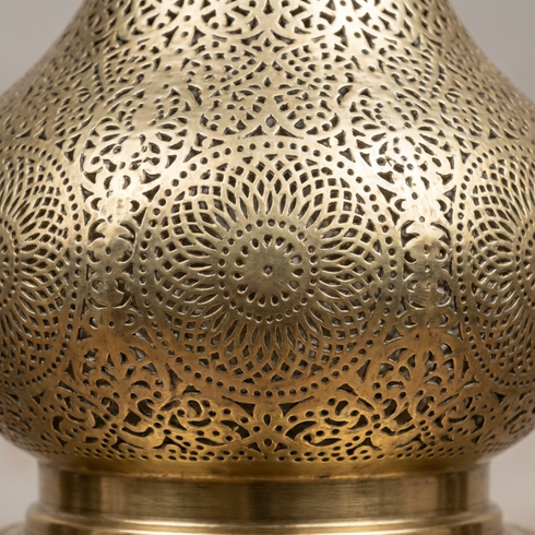 Authentic Moroccan Lighting – Gold Brass Pendant Lamp with Hand-Hammered Filigree Design for Living Room Decor