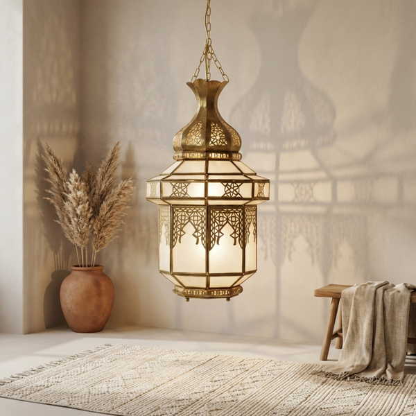 Handcrafted Moroccan Glass Ceiling Lamp - Elegant Pendant