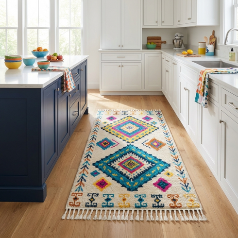 Authentic Handmade Azilal Rug – 100% Wool Moroccan Rug with Colorful Tribal Geometric Design