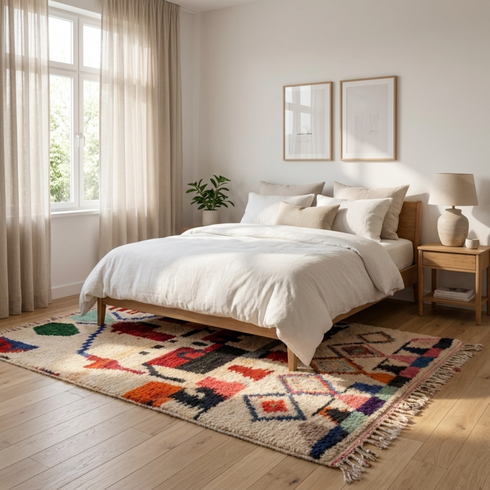 Boujaad Rug – Multicolor Plush Geometric Wool Area Rug