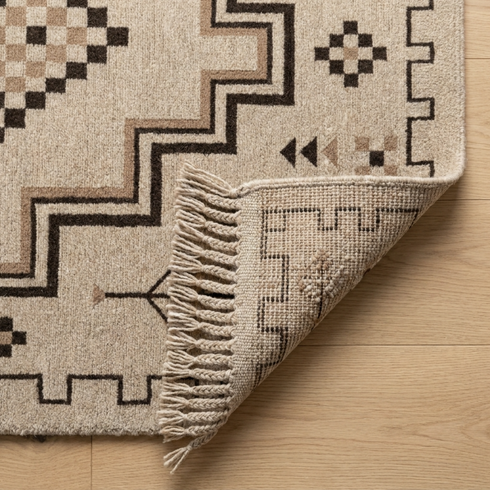 Handmade Kilim Rug - Natural Wool Flatweave - Geometric Minimalist Boho Decor