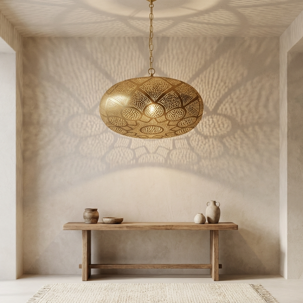 Brass Pendant Light – Moroccan Geometric Perforated