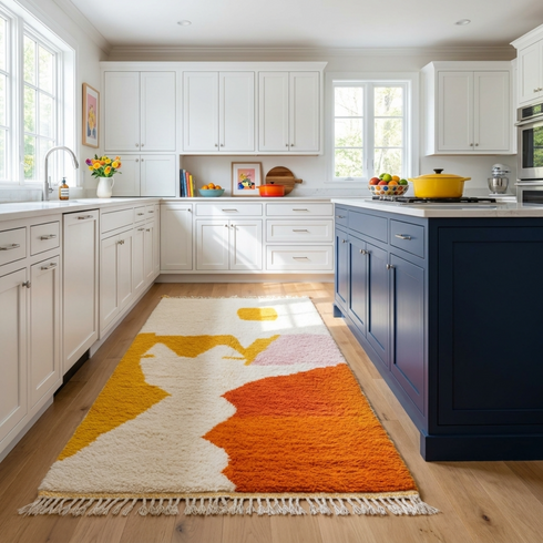 Authentic Azilal Moroccan Rug – Shaggy High Pile Natural Wool Rug with Modern Abstract Design for Boho Decor
