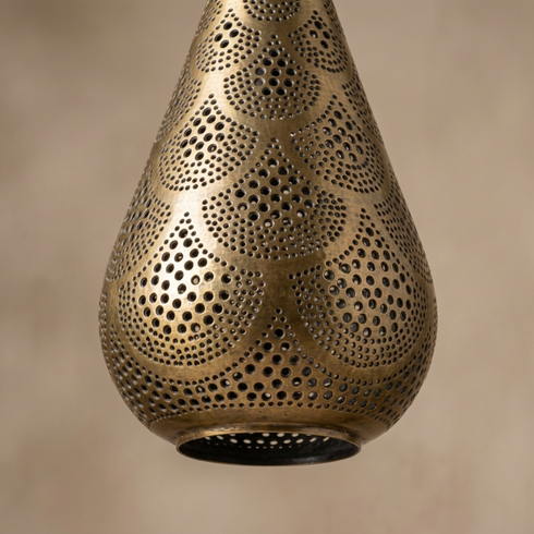 Moroccan Pendant Light – Brass Teardrop Perforated