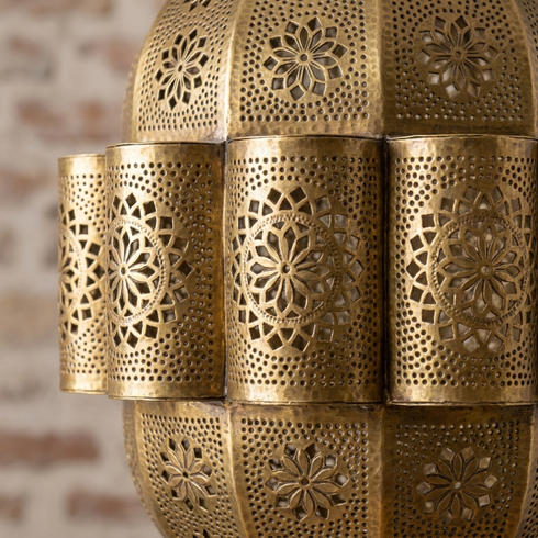 Filigree Moroccan Chandelier – Brass Openwork Lamp Statement Light