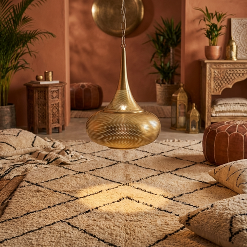 Handmade Moroccan Ceiling Light – Brass Dome Openwork