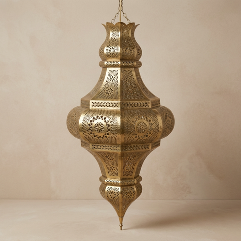 Moroccan Ceiling Light – Filigree Brass Openwork Lamp