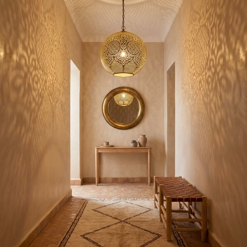 Handmade Moroccan Hanging Lamp - Globe Living Room Brass Light