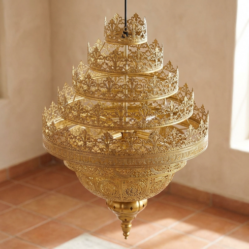 Authentic Handmade Moroccan Lamp – 100% Solid Brass Chandelier for Elegant Living Room Decor