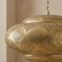 Authentic Handmade Moroccan Lamp – Gold Brass Pendant Light with Intricate Perforated Shadow Casting for Living Room Decor