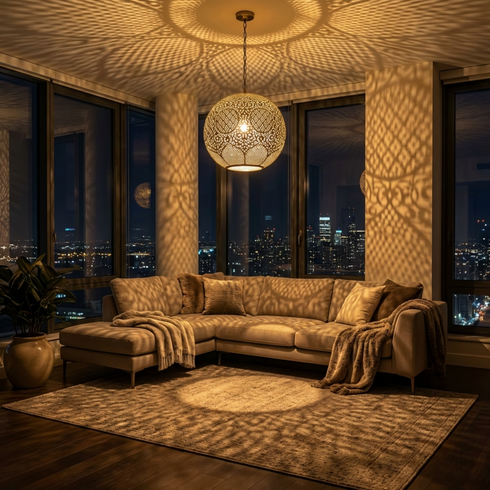 Handmade Moroccan Hanging Lamp - Globe Living Room Brass Light