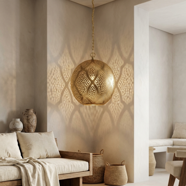 Brass Pendant Light – Moroccan Star Openwork
