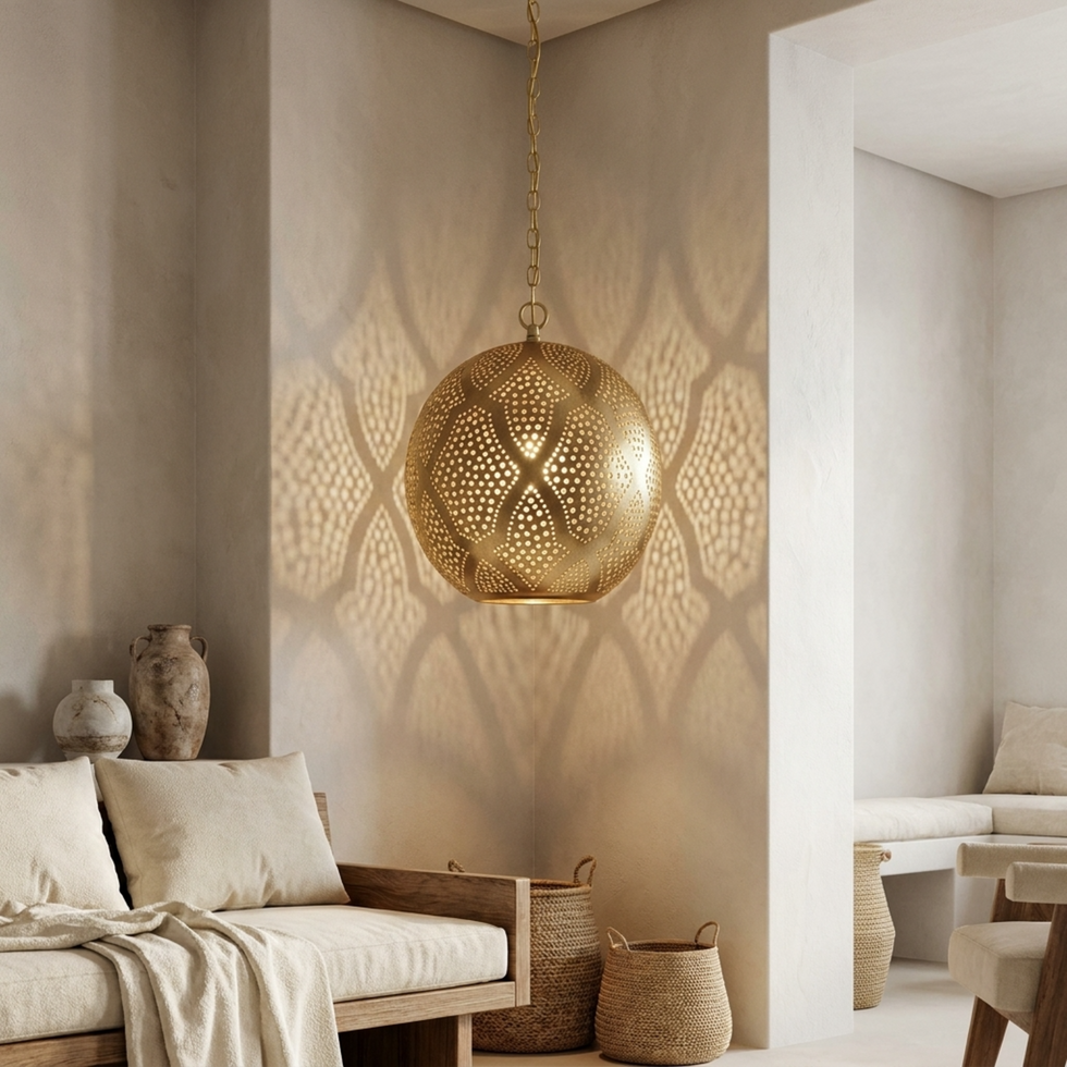 Brass Pendant Light – Moroccan Star Openwork