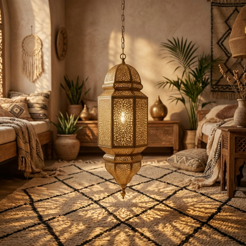 Handmade Moroccan Brass Pendant Lamp Bohemian Riad Lantern (pl-2023)
