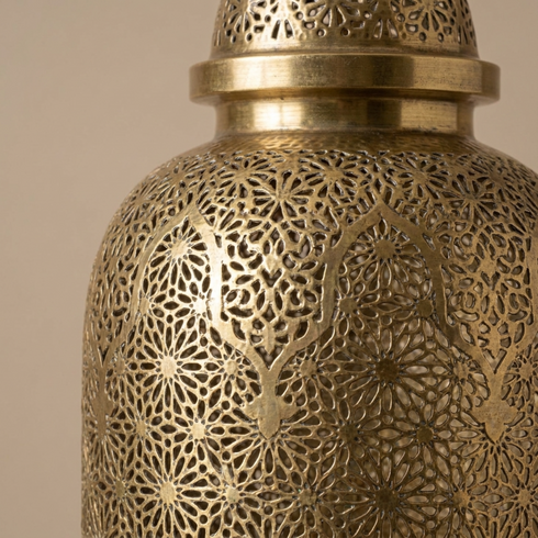 Authentic Handmade Moroccan Lamp – Gold Brass Pendant Light with Intricate Filigree Openwork Design for Living Room Decor