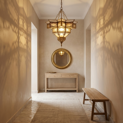 Handmade Moroccan Brass Pendant Lamp - Milky Glass Boho Light (pl-2018)