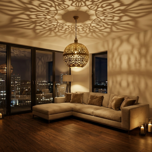 Perforated Brass Moroccan Pendant Light