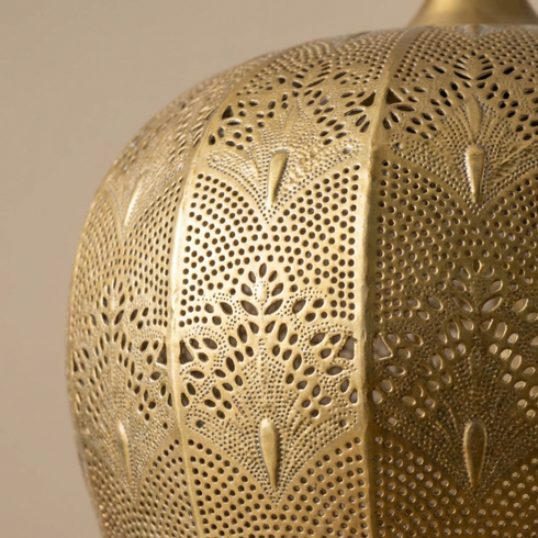 Handmade Moroccan Lamp - Gold Brass Pendant - Boho Kitchen Lighting