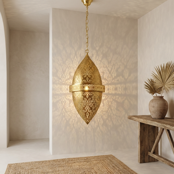 Solid Brass Fixture - Boho Bedroom Mood Lighting - Shadow Casting Filigree