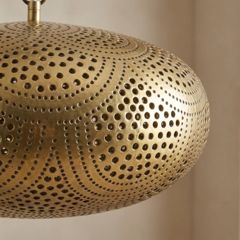 Moroccan Pendant Light – Filigree Brass Openwork Lamp Statement Light