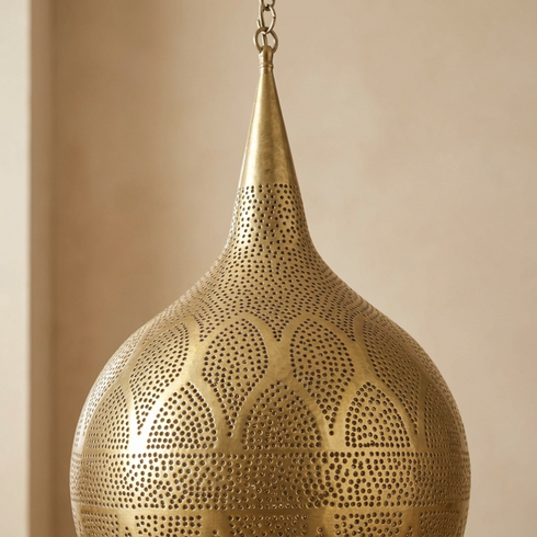 Moroccan Chandelier – Brass Filigree Openwork